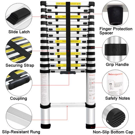 FREOSEN 3.8M Échelle Télescopique Portable Echelle Multi-Fonction En Aluminium,Capacité 150 Kg ,13 Echelons 4 FREOSEN 3.8M Échelle Télescopique Portable Echelle Multi-Fonction En Aluminium,Capacité 150 Kg ,13 Echelons – Image 4