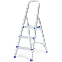 GOPLUS Escabeau Pliable à 3/4/5 Marches, ?chelle Ultra Léger En Aluminium Avec Couvre-pied En Plastique, Stucture Triangulaire Stable, Pour Maison Et Garage, Charge Maximale 150KG, Argent (3 Marches)