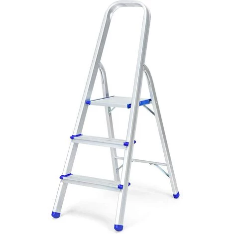 GOPLUS Escabeau Pliable à 3/4/5 Marches, ?chelle Ultra Léger En Aluminium Avec Couvre-pied En Plastique, Stucture Triangulaire Stable, Pour Maison Et Garage, Charge Maximale 150KG, Argent (3 Marches) 1 GOPLUS Escabeau Pliable à 3/4/5 Marches, ?chelle Ultra Léger En Aluminium Avec Couvre-pied En Plastique, Stucture Triangulaire Stable, Pour Maison Et Garage, Charge Maximale 150KG, Argent (3 Marches)