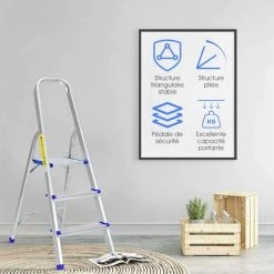 GOPLUS Escabeau Pliable à 3/4/5 Marches, ?chelle Ultra Léger En Aluminium Avec Couvre-pied En Plastique, Stucture Triangulaire Stable, Pour Maison Et Garage, Charge Maximale 150KG, Argent (3 Marches) 7 GOPLUS Escabeau Pliable à 3/4/5 Marches, ?chelle Ultra Léger En Aluminium Avec Couvre-pied En Plastique, Stucture Triangulaire Stable, Pour Maison Et Garage, Charge Maximale 150KG, Argent (3 Marches) -Pas Cher Échelle Magasin 40243164 3