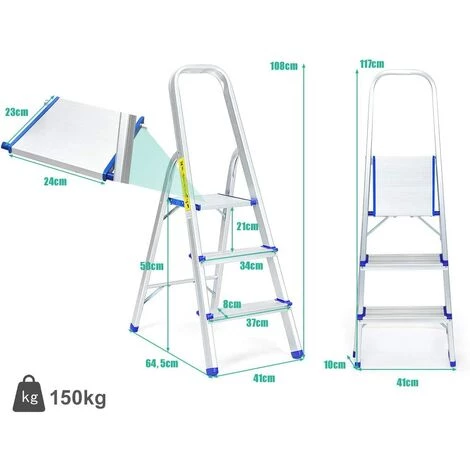 GOPLUS Escabeau Pliable à 3/4/5 Marches, ?chelle Ultra Léger En Aluminium Avec Couvre-pied En Plastique, Stucture Triangulaire Stable, Pour Maison Et Garage, Charge Maximale 150KG, Argent (3 Marches) 5 GOPLUS Escabeau Pliable à 3/4/5 Marches, ?chelle Ultra Léger En Aluminium Avec Couvre-pied En Plastique, Stucture Triangulaire Stable, Pour Maison Et Garage, Charge Maximale 150KG, Argent (3 Marches) – Image 5