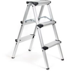 WILTEC XPOtool Échelle Pliante En Aluminium 150kg Escabeau 2 Fois 3 Marches Antiglisse 73cm