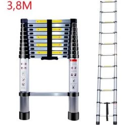 AXHUP Echelle Télescopique 3,8M En Aluminium Bricolage Extensible Multi-fonction