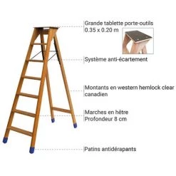 ESCABEAU DIRECT - MATISERE Marchepied Bois - 5 Marches - Hauteur Atteignable De 3.25m - BDL-005 -Pas Cher Échelle Magasin 4255847 3