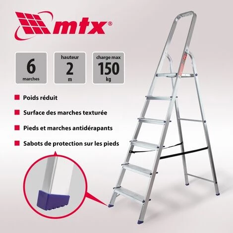 MTX - Escabeau 6 Marches - 150 Kg, Aluminium 2 MTX - Escabeau 6 Marches - 150 Kg, Aluminium – Image 2