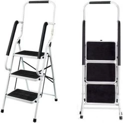 DAY PLUS 3 étapes Escabeau Avec Main Courante De Sécurité Pliable De Sécurité Antidérapant Matt Safe Heavy Duty -