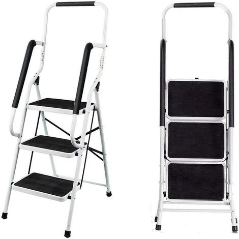 DAY PLUS 3 étapes Escabeau Avec Main Courante De Sécurité Pliable De Sécurité Antidérapant Matt Safe Heavy Duty - 1 DAY PLUS 3 étapes Escabeau Avec Main Courante De Sécurité Pliable De Sécurité Antidérapant Matt Safe Heavy Duty -