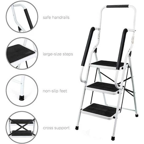 DAY PLUS 3 étapes Escabeau Avec Main Courante De Sécurité Pliable De Sécurité Antidérapant Matt Safe Heavy Duty - 3 DAY PLUS 3 étapes Escabeau Avec Main Courante De Sécurité Pliable De Sécurité Antidérapant Matt Safe Heavy Duty - – Image 3