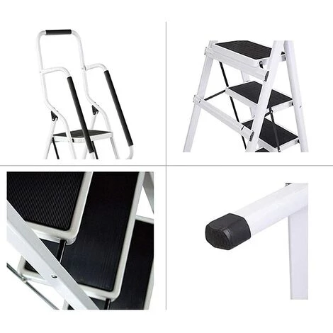 DAY PLUS 3 étapes Escabeau Avec Main Courante De Sécurité Pliable De Sécurité Antidérapant Matt Safe Heavy Duty - 4 DAY PLUS 3 étapes Escabeau Avec Main Courante De Sécurité Pliable De Sécurité Antidérapant Matt Safe Heavy Duty - – Image 4