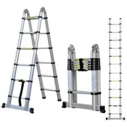 DAY PLUS 1.9m+1.9m DAYPLUS Échelle Télescopique, Escabeau Telescopique Pliant En Aluminium 3,8 M, Charge Capacité 330 Lbs/150 Kg