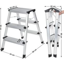 SONGMICS Échelle Domestique Pliable, Escabeau, Marchepied, 3 Niveaux, En Alu, Antidérapant, Capacité De Charge 150 Kg, Conforme Aux Normes EN14183, GLT23K - Argent -Pas Cher Échelle Magasin 4368748 5