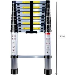 WOTTES Echelle Téléscopique Portative Simple Face, Extérieure Échelle Multifonction En Alliage Aluminium Charge Maximale: 150kg 3.2M - Argent -Pas Cher Échelle Magasin 47301913 4