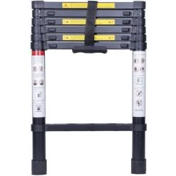 WOTTES Echelle Téléscopique Aluminium, Échelle Télescopique Unilatérale Portable Multifonctionnelle Extérieure Charge Maximale: 150kg (2M) - Noir