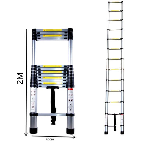 WOTTES Echelle Téléscopique Unilatérale Alliage Aluminium Échelle Télescopique Portable Polyvalente Charge Maximale De 150 Kg 2 M - Argent 4 WOTTES Echelle Téléscopique Unilatérale Alliage Aluminium Échelle Télescopique Portable Polyvalente Charge Maximale De 150 Kg 2 M - Argent – Image 4