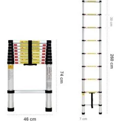 WOTTES Echelle Téléscopique Polyvalente Portable Aluminium Échelle Télescopique Extérieure Charge Maximale 150 Kg 2.6 M - Argent 7 WOTTES Echelle Téléscopique Polyvalente Portable Aluminium Échelle Télescopique Extérieure Charge Maximale 150 Kg 2.6 M - Argent -Pas Cher Échelle Magasin 47428290 4