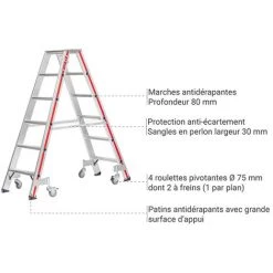 ESCABEAU DIRECT - MATISERE Escabeau Roulant De 2x5 Marches - Hauteur De Travail Maximale De 2.90m - 8024/2x5-4P -Pas Cher Échelle Magasin 47909881 5