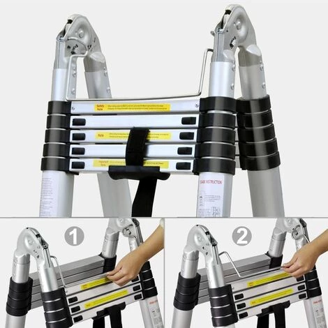 SKECTEN Échelle D'extension 5M Échelle Télescopique En Forme De A En Aluminium Portable Pliable Multi-usages Échelle à 16 Marches Pour Bureau à Domicile Intérieur Extérieur Bricolage 150 Kg Capacité 3 SKECTEN Échelle D'extension 5M Échelle Télescopique En Forme De A En Aluminium Portable Pliable Multi-usages Échelle à 16 Marches Pour Bureau à Domicile Intérieur Extérieur Bricolage 150 Kg Capacité – Image 3