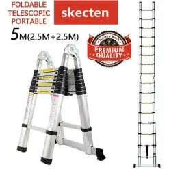 SKECTEN Echelle Télescopique 5M En Aluminium Avec 16 Echelons Charge Max 150KG