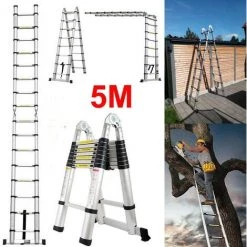 OOBEST Échelle Télescopique Escabeau Télescopique Échelle Pliante Échelle Escamotable En Aluminium 5M