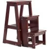 GOPLUS Tabouret D'Echelle 3 Marches Tabouret D’Escabeau Pliable 3 Etages, 57 X 39 X 65 CM, Fait En Bois De Pin (Brun)