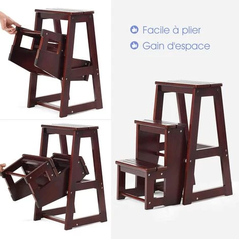 GOPLUS Tabouret D'Echelle 3 Marches Tabouret D’Escabeau Pliable 3 Etages, 57 X 39 X 65 CM, Fait En Bois De Pin (Brun) 2 GOPLUS Tabouret D'Echelle 3 Marches Tabouret D’Escabeau Pliable 3 Etages, 57 X 39 X 65 CM, Fait En Bois De Pin (Brun) – Image 2