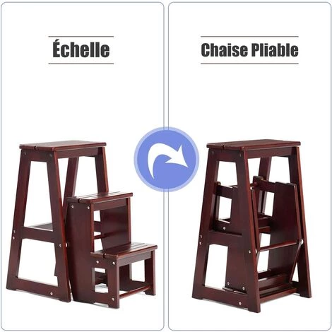 GOPLUS Tabouret D'Echelle 3 Marches Tabouret D’Escabeau Pliable 3 Etages, 57 X 39 X 65 CM, Fait En Bois De Pin (Brun) 4 GOPLUS Tabouret D'Echelle 3 Marches Tabouret D’Escabeau Pliable 3 Etages, 57 X 39 X 65 CM, Fait En Bois De Pin (Brun) – Image 4