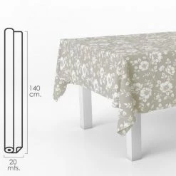 ORYX Nappe Rectangulaire Fleurs Blanches. Lasure PVC Imperméable 140 Cm. x 20 Mètres. Rouleau De Découpe. Intérieur Et Extérieur