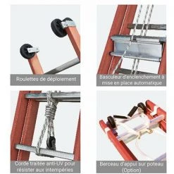 TUBESCA COMABI Echelle Isolante Coulissante à Corde 2 Plans En Fibre De Verre - Longueur Maximale 9.14m - 4332018 -Pas Cher Échelle Magasin 5034543 3