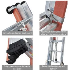 TUBESCA COMABI Echelle Isolante Coulissante à Corde 3 Plans En Fibre De Verre - Longueur Maximale 9.98m - 4431015 -Pas Cher Échelle Magasin 5034557 2