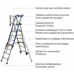 PLATEFORME DIRECT - MATISERE Escabeau PIRL Télescopique 3 à 5 Marches - Hauteur Max. De Travail 3.28m - Garde-corps Saloon - PIRLXT5-U -Pas Cher Échelle Magasin 50437106 3