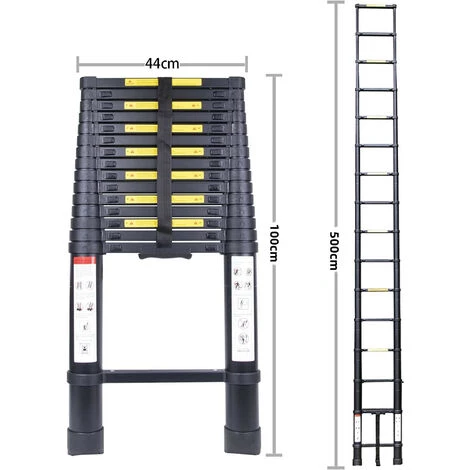 JN.SONGS Échelle Télescopique 4,4m Echelle De Toit En Aluminium EN131 Avec 14 Echelons Capacité De Charge 150 Kg Noir 2 JN.SONGS Échelle Télescopique 4,4m Echelle De Toit En Aluminium EN131 Avec 14 Echelons Capacité De Charge 150 Kg Noir – Image 2