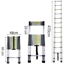 JN.SONGS Échelle Télescopique 4,7M En Aluminium Pliable Télescopique Multi-Fonction Echelle Pliable Extensible Avec 15 Echelons -Pas Cher Échelle Magasin 50600371 3