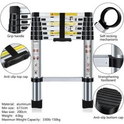 JN.SONGS Échelle Télescopique Portable Échelle Extensible En Aluminium Certifié EN131 Charge 150 Kg - 2.0M -Pas Cher Échelle Magasin 50600391 3