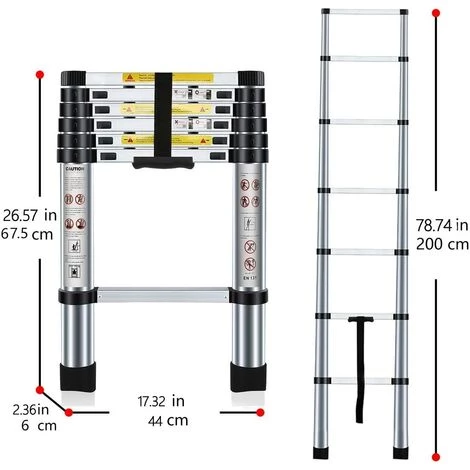 JN.SONGS Échelle Télescopique 2M En Aluminium Pliable Télescopique Multi-Fonction Echelle Pliable Extensible Avec 6 Echelons 5 JN.SONGS Échelle Télescopique 2M En Aluminium Pliable Télescopique Multi-Fonction Echelle Pliable Extensible Avec 6 Echelons – Image 5