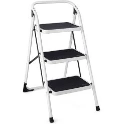 GOPLUS Escabeau à 3 Marches Pliable Et Portable Avec Poignée Et Barre Métallique, ?chelle En Fer Stable Et Antidérapante, Charge Max 150KG, Parfait Pour Utilisation Intérieure Et Extérieure