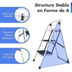 GOPLUS Escabeau à 3 Marches Pliable Et Portable Avec Poignée Et Barre Métallique, ?chelle En Fer Stable Et Antidérapante, Charge Max 150KG, Parfait Pour Utilisation Intérieure Et Extérieure -Pas Cher Échelle Magasin 51038748 3