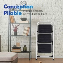 GOPLUS Escabeau à 3 Marches Pliable Et Portable Avec Poignée Et Barre Métallique, ?chelle En Fer Stable Et Antidérapante, Charge Max 150KG, Parfait Pour Utilisation Intérieure Et Extérieure -Pas Cher Échelle Magasin 51038748 4