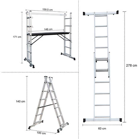 TODECO Echafaudage, échelle Multi-Usage, 168 X 160 X 45 Cm, EN 131, Charge Maximale: 150 Kg 2 TODECO Echafaudage, échelle Multi-Usage, 168 X 160 X 45 Cm, EN 131, Charge Maximale: 150 Kg – Image 2