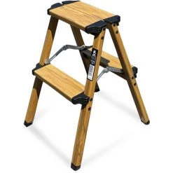 Escabeau Élégance Domestique Keli (2 Marches (hauteur De Travail 1,87)), Marchepied, Fabriqué En Aluminium Finition Bois (chêne)