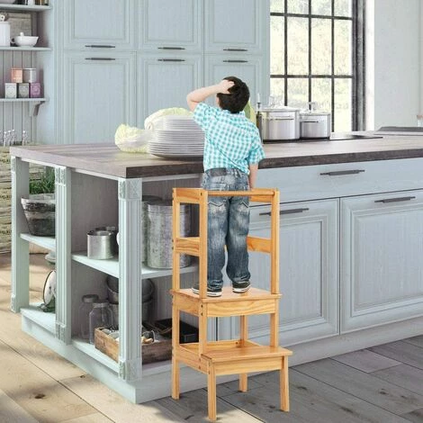 COSTWAY Tour D'Apprentissage Pour Enfants En Bois à 2 Marches Bandes Antidérapantes Charge 70KG Aide De Cuisine Naturel 1 COSTWAY Tour D'Apprentissage Pour Enfants En Bois à 2 Marches Bandes Antidérapantes Charge 70KG Aide De Cuisine Naturel