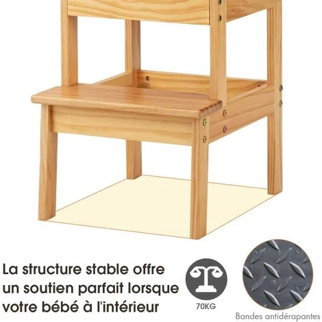 COSTWAY Tour D'Apprentissage Pour Enfants En Bois à 2 Marches Bandes Antidérapantes Charge 70KG Aide De Cuisine Naturel 3 COSTWAY Tour D'Apprentissage Pour Enfants En Bois à 2 Marches Bandes Antidérapantes Charge 70KG Aide De Cuisine Naturel – Image 3