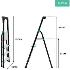 VONROC Escabeau Pliant PRO En Aluminium - 4 Marches Antidérapantes - Capacité Max. 150kg -Pas Cher Échelle Magasin 52785914 5