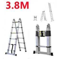 OOBEST 3,8M Échelle Télescopique Aluminium Portable Escabeau Pliable Multifonctions,150 Kg Capacité