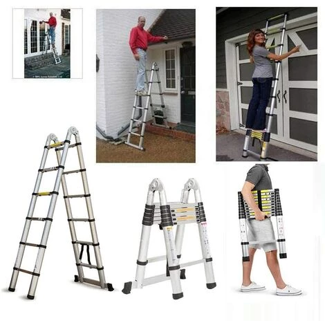 OOBEST 3.8M Échelle Télescopique Portative Pliante En Aluminium à Usage Multiple Avec Charnières, EN131 Certifiée, 330lb Capacité 1 OOBEST 3.8M Échelle Télescopique Portative Pliante En Aluminium à Usage Multiple Avec Charnières, EN131 Certifiée, 330lb Capacité