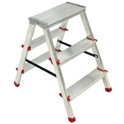 Escabeau / Marche-pied Aluminium 3 Marches Portée Max 125 Kg Pliable Pieds Anti-dérapants BRIXO