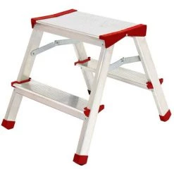 Escabeau / Marche-pied Aluminium 2 Marches Portée Max 125 Kg Pliable Pieds Anti-dérapants BRIXO