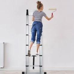 Relaxdays Echelle Télescopique, Jusqu’à 3,2 M, Fonction Softclose, Charge Jusqu’à 150 Kg, En Aluminium, Argent/noir -Pas Cher Échelle Magasin 54414251 4