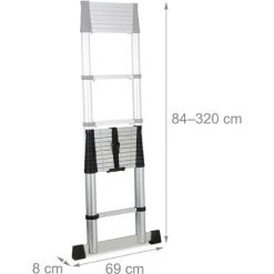 Relaxdays Echelle Télescopique, Jusqu’à 3,2 M, Fonction Softclose, Charge Jusqu’à 150 Kg, En Aluminium, Argent/noir -Pas Cher Échelle Magasin 54414251 5