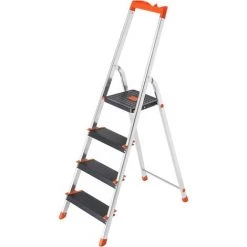 SONGMICS Échelle 4 Marches, En Aluminium, Escabeau, Largeur De La Marche 12 Cm, Pliable, Plateau à Outil, Pieds Antidérapants, Capacité De Charge 150 Kg, TÜV Rheinland Test, GS EN131, Noir GLT04BK - Noir