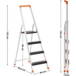 SONGMICS Échelle 4 Marches, En Aluminium, Escabeau, Largeur De La Marche 12 Cm, Pliable, Plateau à Outil, Pieds Antidérapants, Capacité De Charge 150 Kg, TÜV Rheinland Test, GS EN131, Noir GLT04BK - Noir -Pas Cher Échelle Magasin 54701839 5